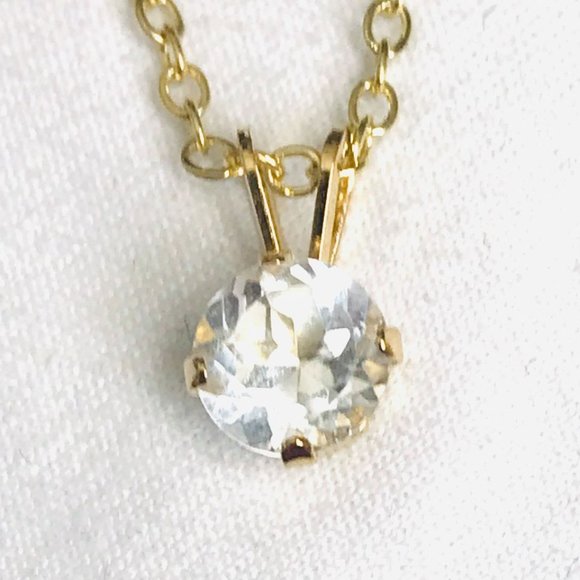 1CT 5A Diamonique Solitaire 14k Yellow Gold Plated Necklace - Picture 3 of 5